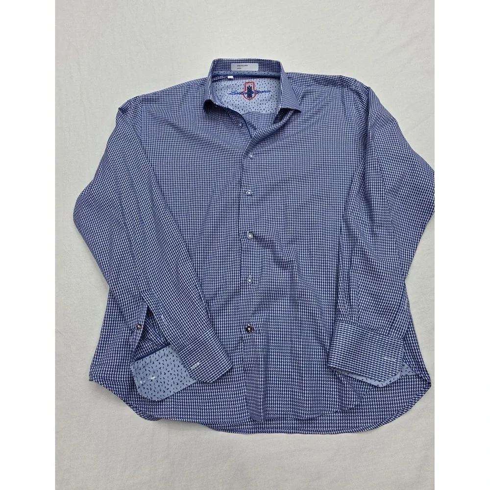 Luchiano Visconti Men's Blue Diamond Pattern‎ Longsleeve Button Down Shirt...